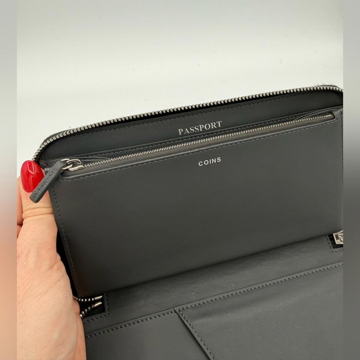 Fendi Gray Leather Organizer Clutch