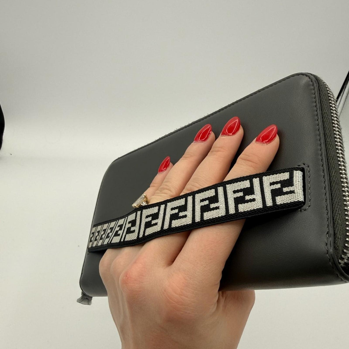 Fendi Gray Leather Organizer Clutch