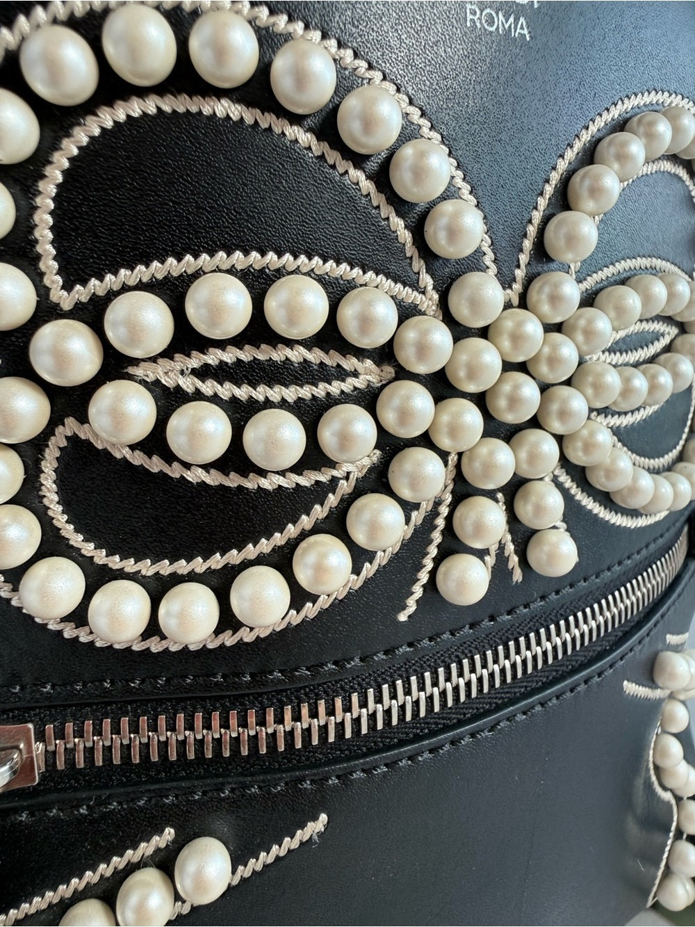 Fendi Mini By The Way Leather Backpack with Pearl Bow Detail