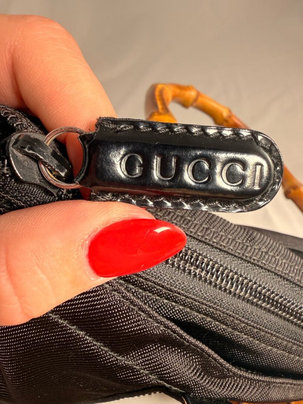 Vintage Gucci Bamboo Nylon Handbag