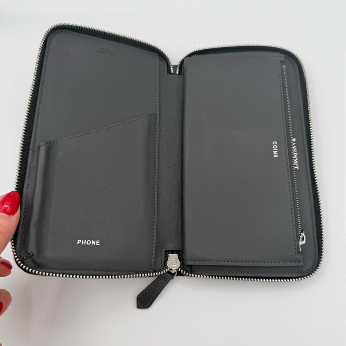 Fendi Gray Leather Organizer Clutch