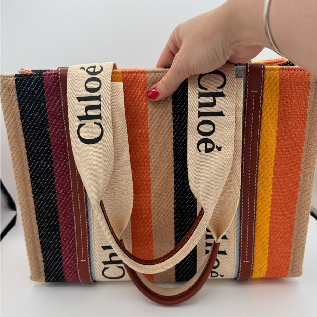 Chloe Medium Woody Tote Multicolor Striped Canvas