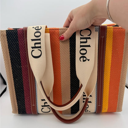 Chloe Medium Woody Tote Multicolor Striped Canvas