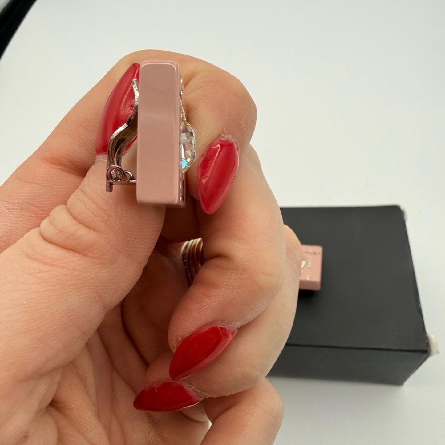 CHANEL Pink and Silver Heart Clip-On Earrings
