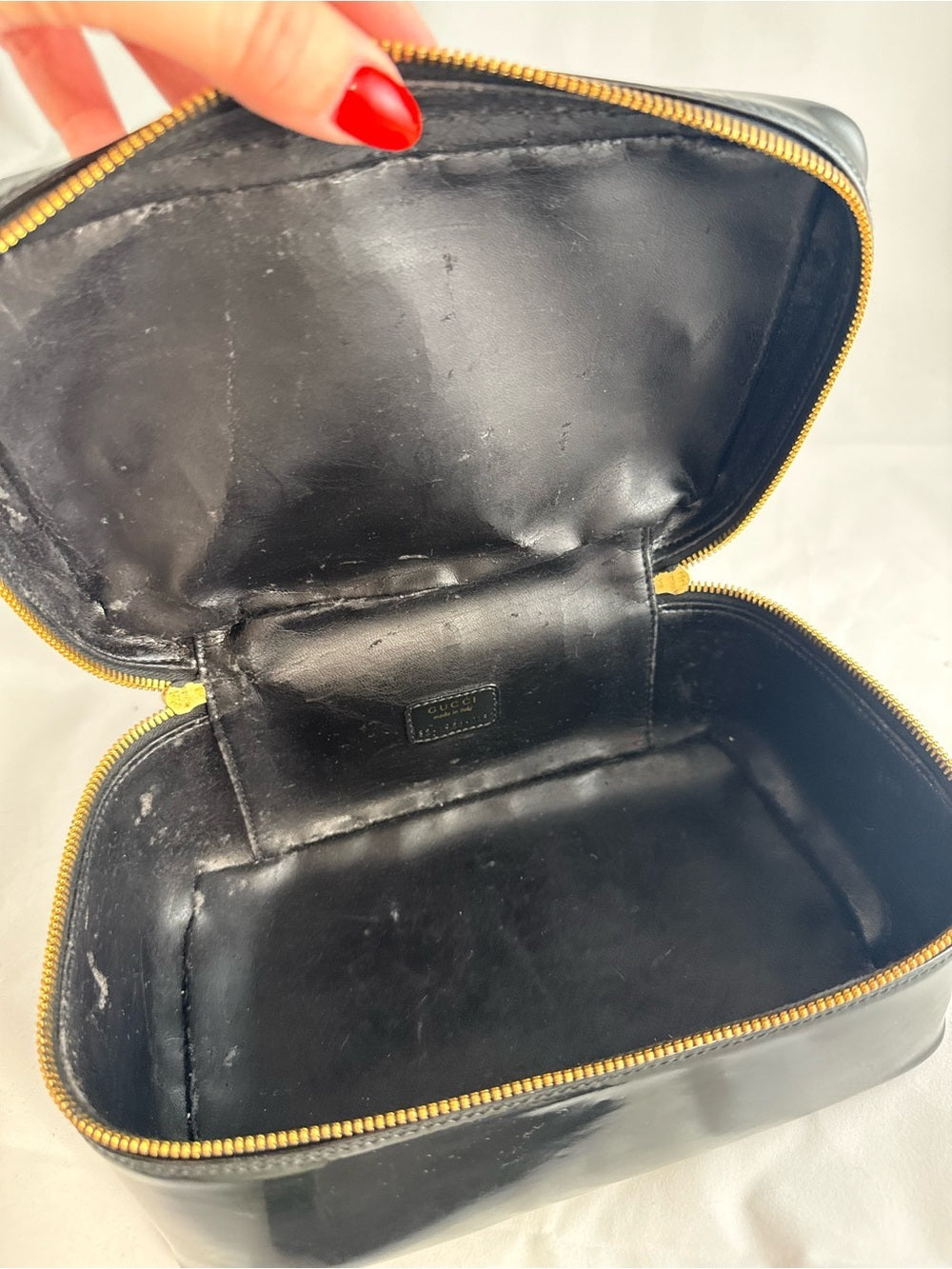 Gucci Vintage Black Patent Leather Bamboo Cosmetic Case
