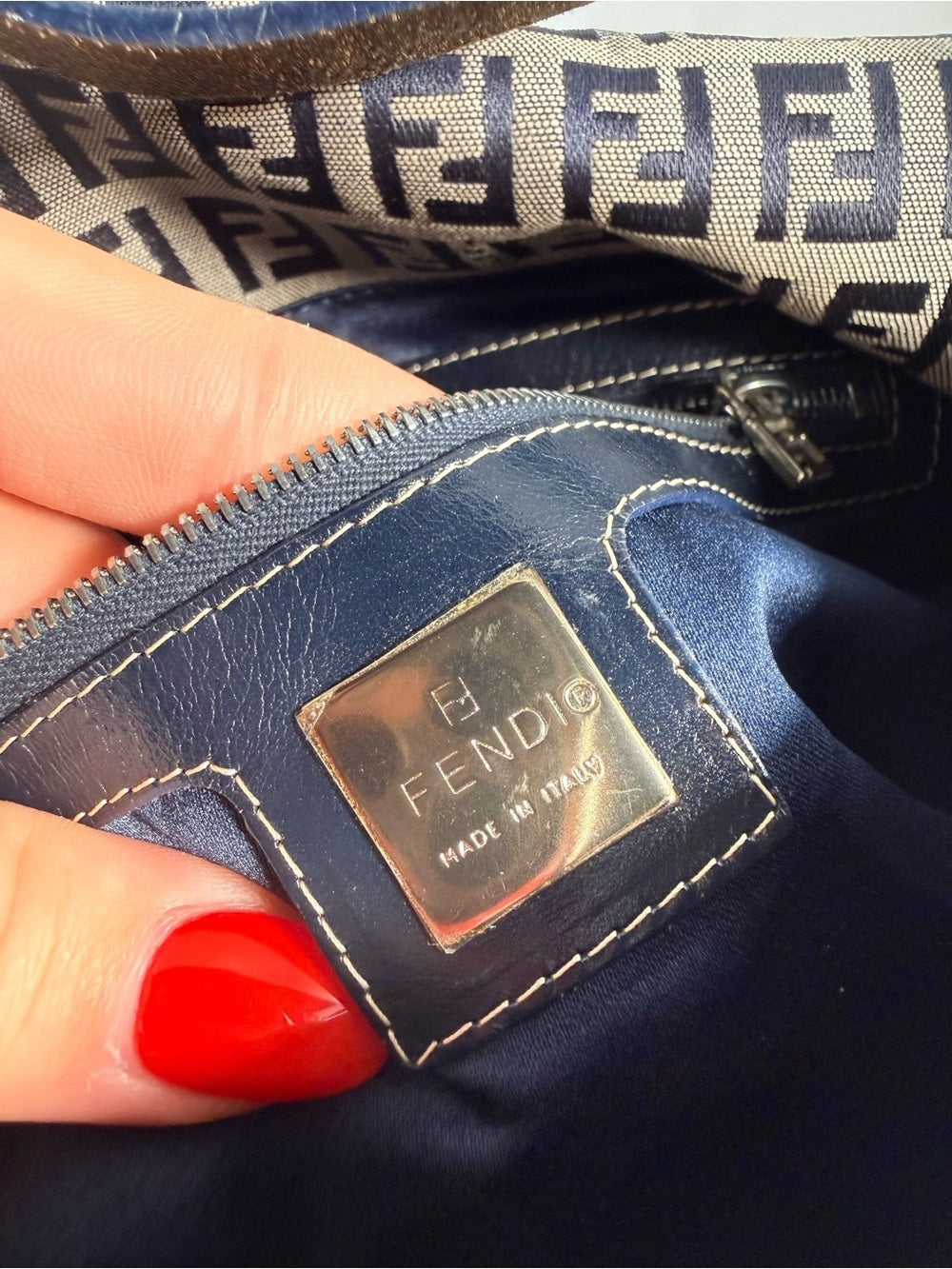 Fendi Blue Zucca Mama Baguette