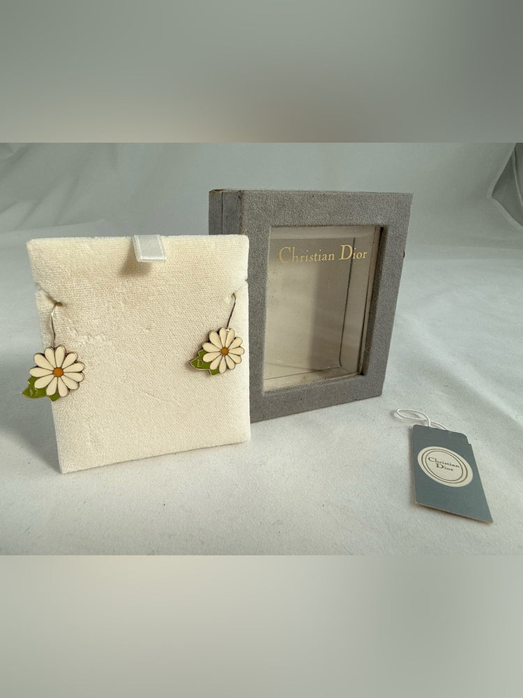 Christian Dior Vintage Daisy Enamel Drop Earrings