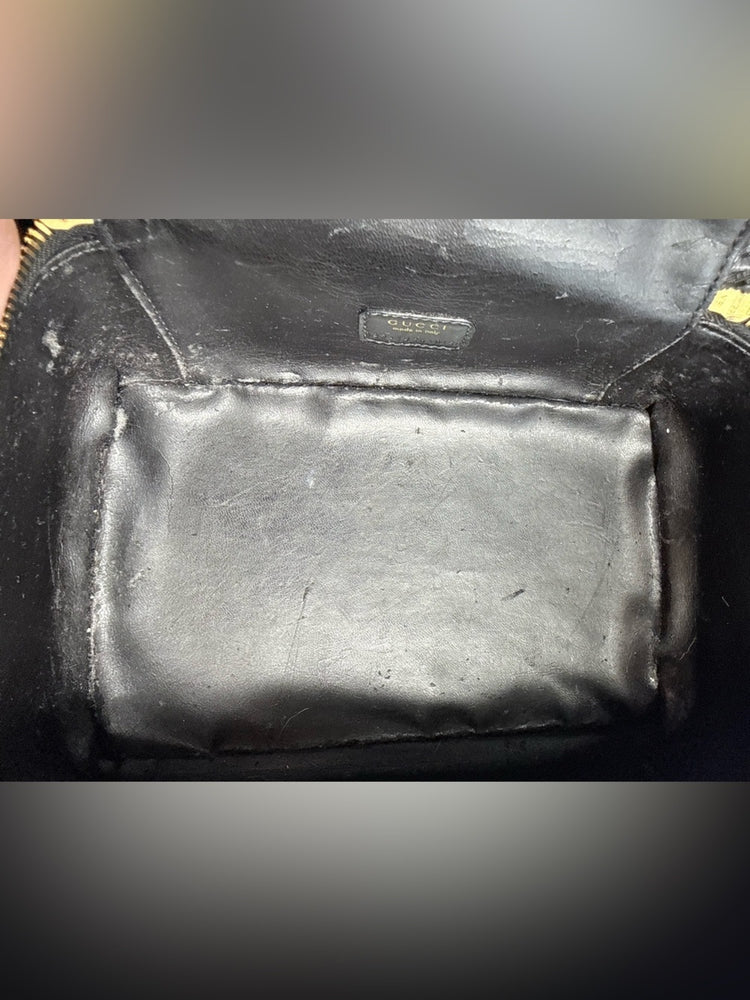 Gucci Vintage Black Patent Leather Bamboo Cosmetic Case