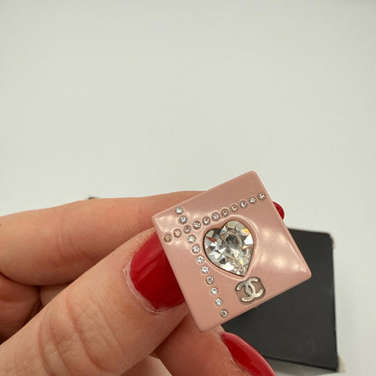 CHANEL Pink and Silver Heart Clip-On Earrings