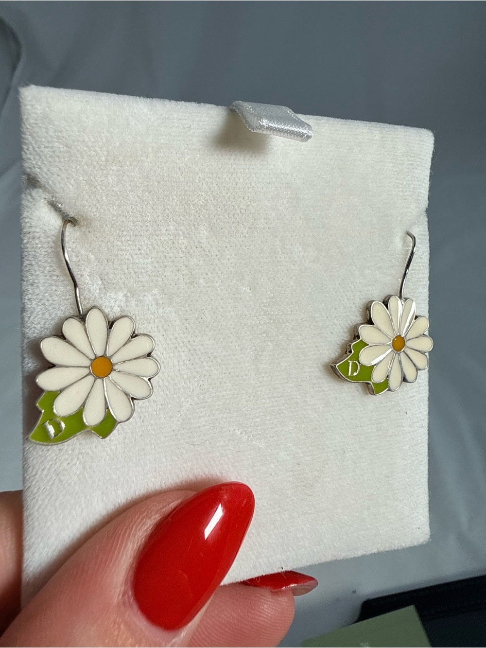 Christian Dior Vintage Daisy Enamel Drop Earrings