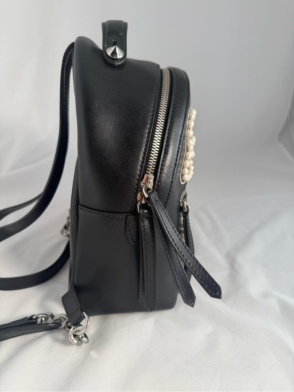 Fendi Mini By The Way Leather Backpack with Pearl Bow Detail