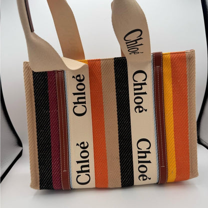 Chloe Medium Woody Tote Multicolor Striped Canvas