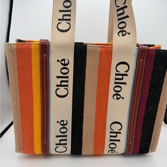 Chloe Medium Woody Tote Multicolor Striped Canvas