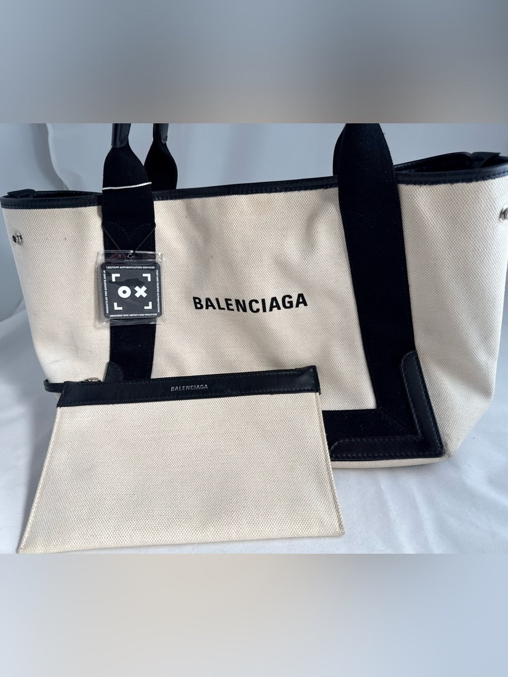 Balenciaga Cream Canvas Tote with Pouch