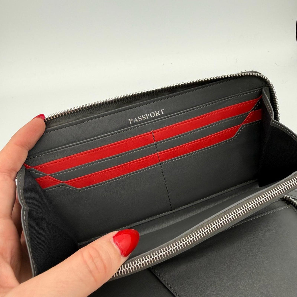 Fendi Gray Leather Organizer Clutch